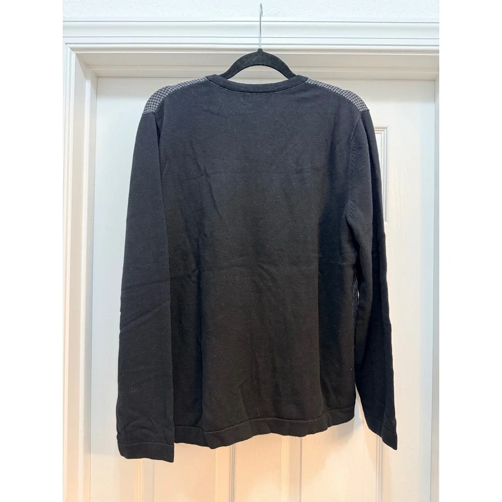 Banana Republic Mens V-Neck Sweater Houndstooth Black Gray Silk Wool Blend L